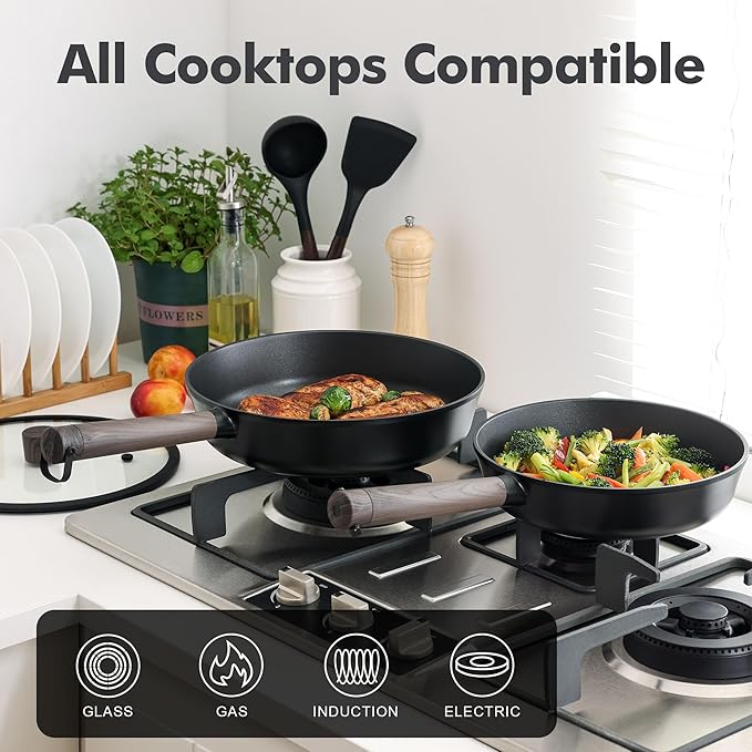 SENSARTE Pots and Pans Set Nonstick Cookware Set Kitchen Cooking Set Non-stick, Dishwasher & Oven Safe, Induction Compatible, Free of Intentionally Added PFOA/PFOS, 13pcs, Black