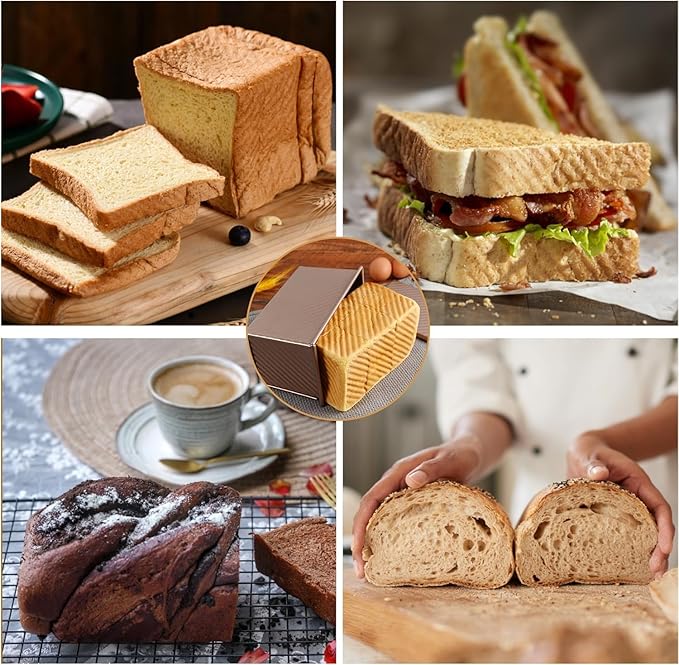 2pack Pullman Bread Pans with Lid, 1LB Capacity Bread Loaf Pan, Non-Stick, Easy Release Sandwich Bread Loaf Pan for Baking Homemade Bread