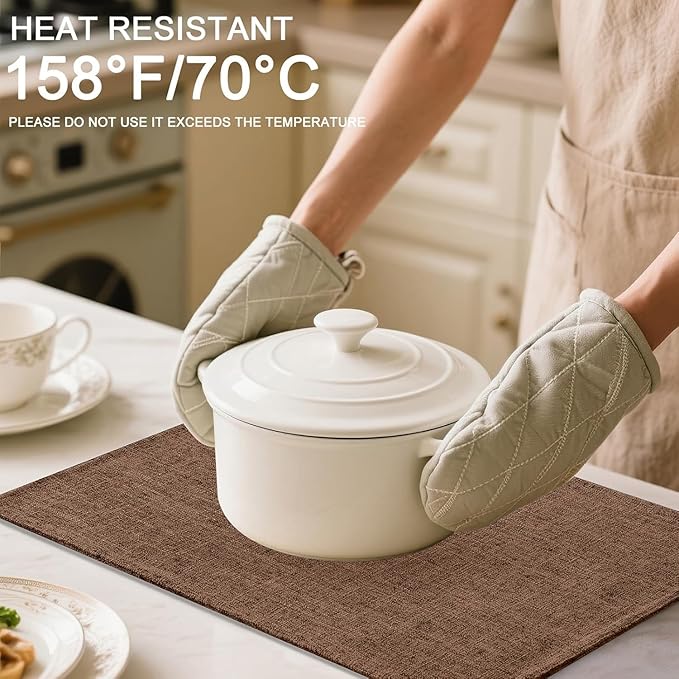 Homaxy Cloths Placemats for Dining Table Set of 6, Heat Resistant Washable Cotton Linen Blend Table Mats, Easy to Clean Place Mats for Indoor Outdoor Party Kitchen Decoration, 13" x 19", Brown