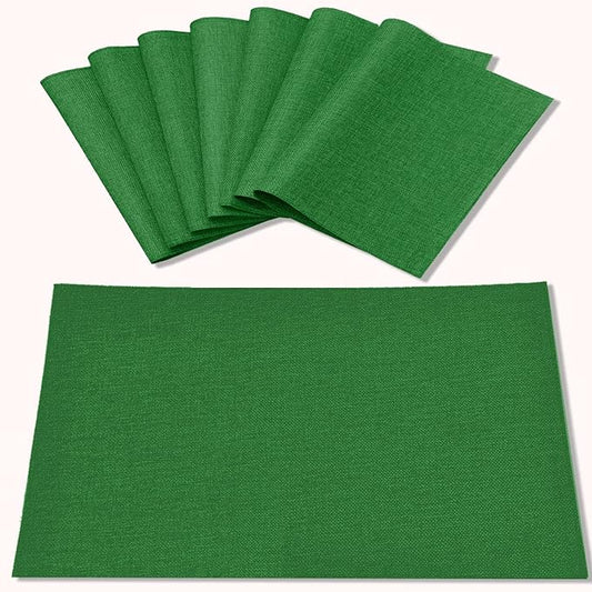 Linen Placemats Set of 8, Machine Washable, Heat Resistant, Wrinkle Free, Thick Polyester Kitchen Place Mats for Dining Table (Forest Green)