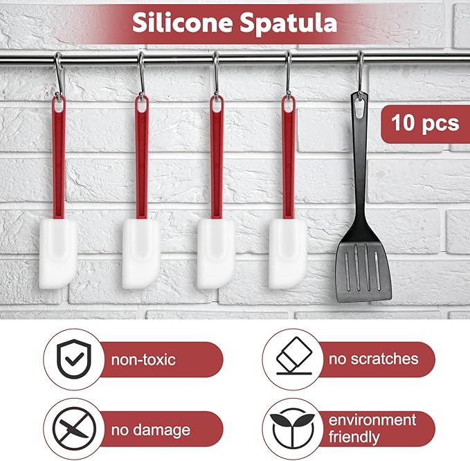 cobee 10 Pcs Silicone Spatulas Set, 500°F Heat-Resistant Commercial Spatula Food Grade Rubber Non Stick Silicone Scraper Spatula with Long Handle for Kitchen Cook Mix Fry Spread Bake, Dishwasher Safe