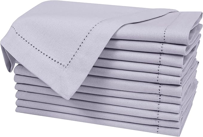 Bedding Craft Cotton Cloth Dinner Napkins Set of 12 – 18x18 Lavender Blue with Frayed Fringe – Machine Washable Fabric Napkins for Weddings, Baby Showers, Parties & Dining Tables