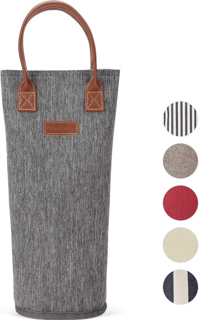 Single Bottle Insulated Wine Tote, 1 Bottle Wine Carrier Bag Padded Wine Cooler Perfect Wine Lover's or Wedding Gift-Grey