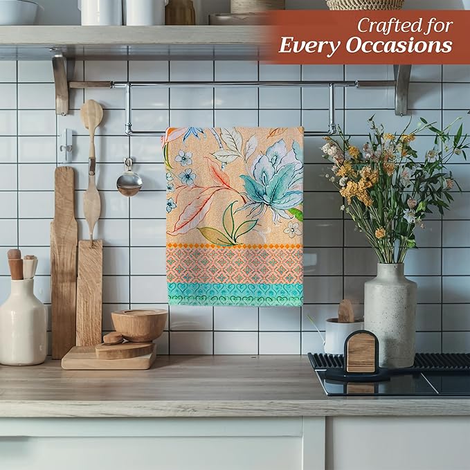 Maison d' Hermine Kitchen Towels Set of 2 100% Cotton 27.50" x 20" Reusable Cloth Tea Dish Towels Absorbent with Hanging Loop for Kitchen, Dining, Cocktail Parties Spring/Summer (Luxury Loft – Peach)