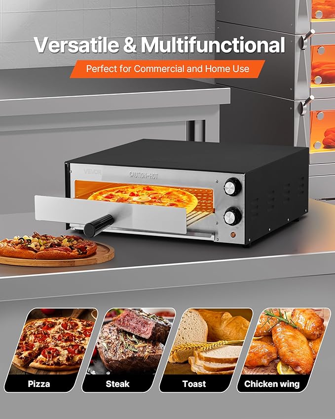 VEVOR Electric Pizza Oven, 16-inch Indoor Pizza Ovens, 572°F Max Temp, 1750W Commercial Pizzas Maker w/Timing & Temp Control, Countertops Pizza Cooker w/Pizza Rack, Crumb Tray, Diner and Home