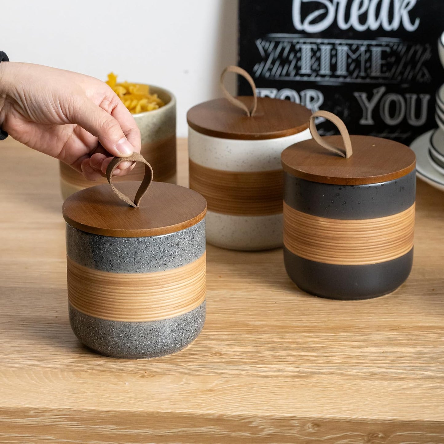 Spice Jars with Airtight Lid, Coffee Container Canister Kitchen Food Storage Jars for Spice Sugar Tea Bag, Stackable Decorative Jars for Countertop, Grey & 37 fl.oz