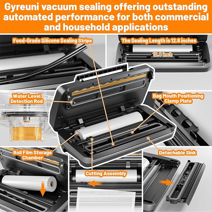 95Kpa Vacuum Sealer Machine for Food with Bags, 12-in-1 Food Saver Vacuum Sealer with Double Heat Seal, Built-in Cutter,Accessory Hose, Bag Storage,10 Bags, 1 Bag Roll & Marker Pen,App Control