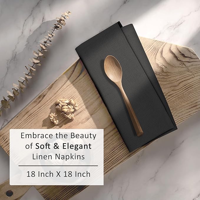 Ruvanti Linen Napkins Set of 12, 18x18 Cloth Napkins, Cotton Linen Blend Napkins Cloth Washable, Soft, Reusable Dinner Napkins for Wedding, Parties, Christmas, Thanksgiving, Everyday Use - Black