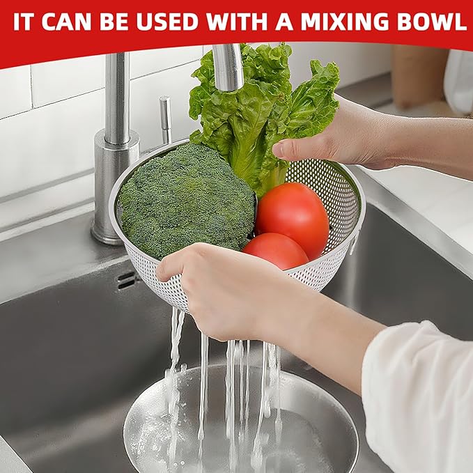 7-Piece Stainless Steel Mixing Bowls Set with Handles, Nesting Metal Bowls with Lids & Strainer, Non-Slip Base for Baking, Cooking & Meal Prep – Great Holiday Kitchen Gift (1.2/2.5/4.5 QT)