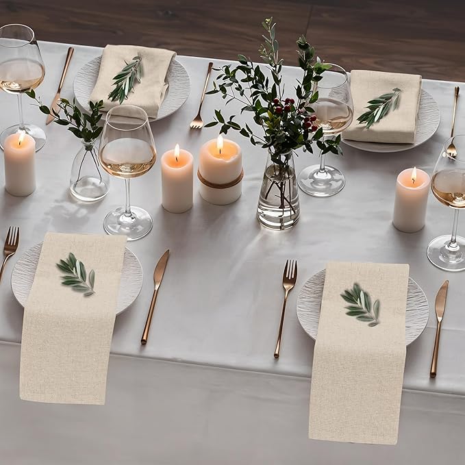 Ruvanti Linen Napkins Set of 12, 18x18 Cloth Napkins, Cotton Linen Blend Napkins Cloth Washable, Soft, Reusable Dinner Napkins for Wedding, Parties, Christmas, Thanksgiving, Everyday Use - Natural