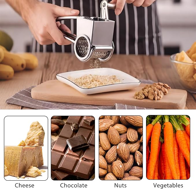 Cheese Grater, Stainless Steel Rotary Cheese Graters Shredder Handheld, Kitchen Grater for Cheese Ginger Vegetables