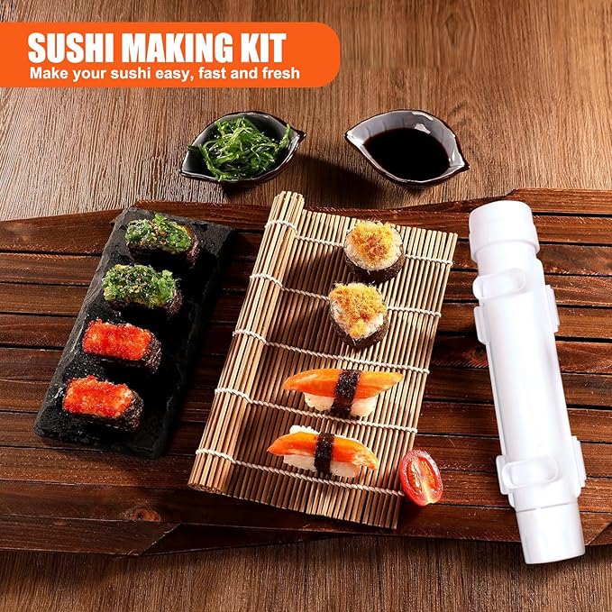 Sushi Making Kit, Sushi Roller, Sushi Bazooka, Sushi Maker, Bamboo Sushi Rolling Mat For Beginners (White)