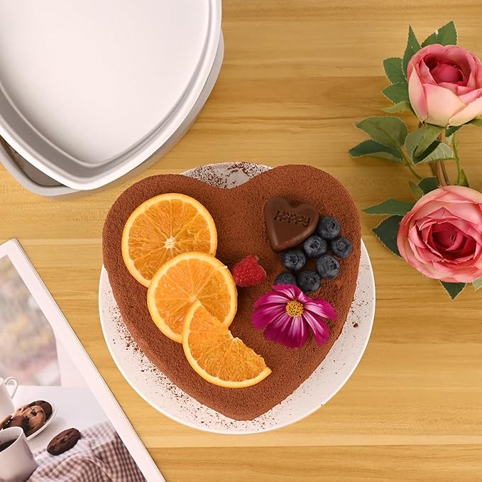 HUAKENER 8 Inch Heart Cake Pan, Set of 2 Heart Shaped Cake Pans with 60 Pieces Parchment Paper, Non-stick Cake Baking Pans for Kitchen Birthday Wedding