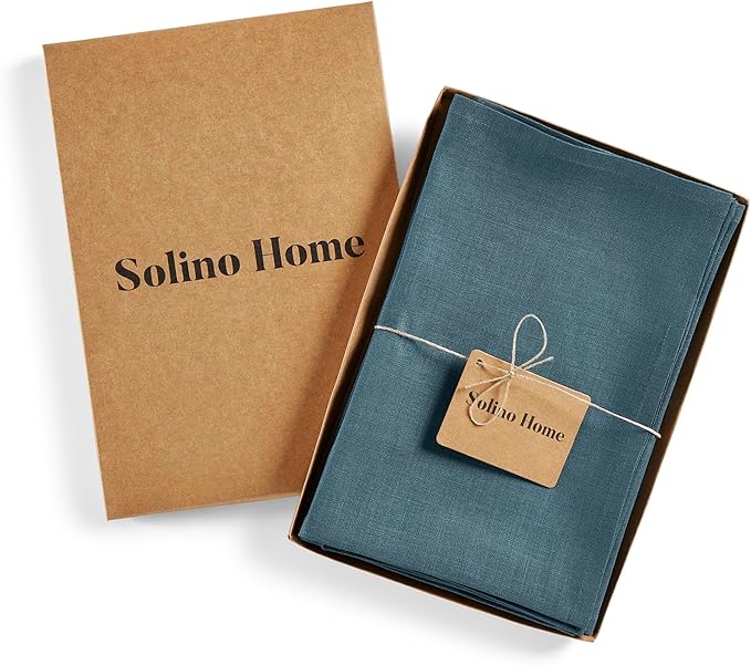 Solino Home Linen Napkins Set of 4-100% Pure Linen Peacock Blue Dinner Napkins Cloth 20 x 20 Inch - Fete, Handcrafted and Machine Washable
