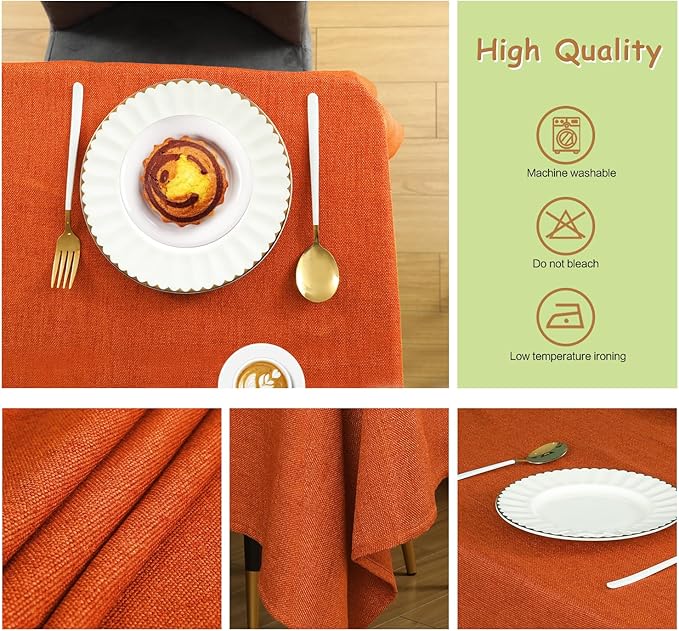 Table Cloth Rectangle Table Cover 55x71 Inches Faux Linen Wrinkle Free and Waterproof Vibrant Orange Rectangle Tablecloth for Kitchen Dining Party Buffet