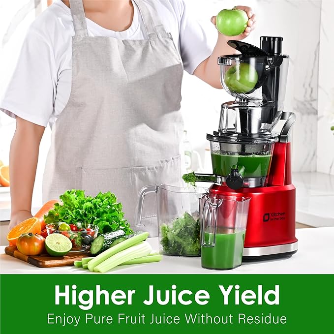 Cold Press Juicer Machines, Kitchen in the Box Slow Masticating Juicers Machine,3.26inch Large Wide Feed Chute Fit Whole Fruits & Vegetables,BPA Free,Easy to Clean (Bright Red)