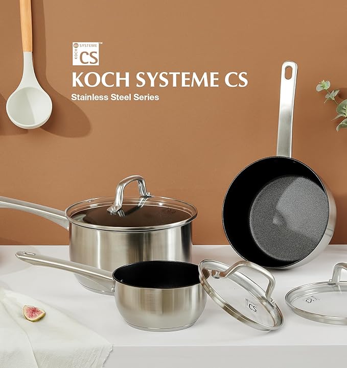 KOCH SYSTEME CS Stainless Steel Saucepan, 3 Quart Sauce Pan with Ultra Nonstick Coating, 3 Quart Saucepan with Lid, Stainless Steel Pot, 3QT Sauce Pot, Induction Compatible