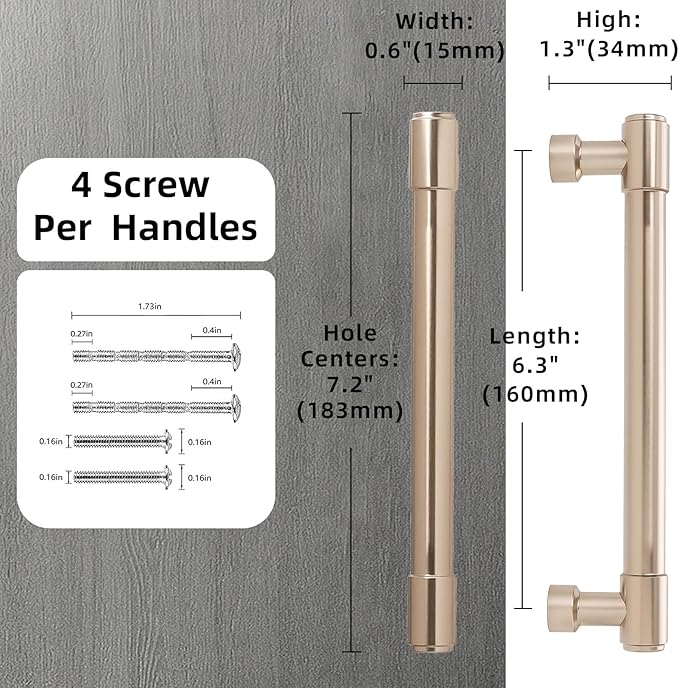 10 Pack Champagne Bronze Pulls 6-1/4 Inch(160mm) Hole Centers Kitchen Cabinet Handles Zinc Alloy Champagne Drawer Pulls