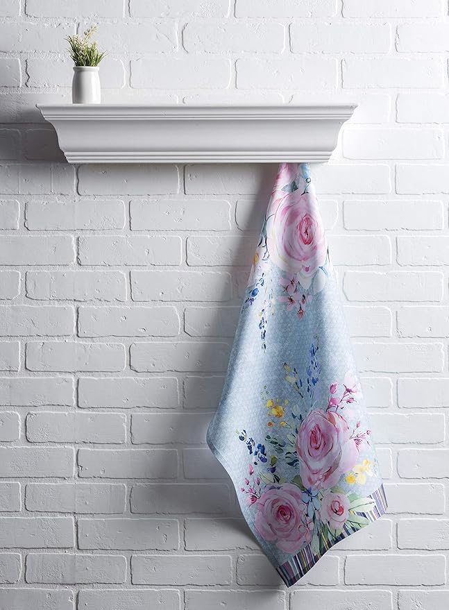 Maison d' Hermine Kitchen Towels Set of 3 100% Cotton 27.50" x 20" Reusable Cloth Tea Dish Towels Absorbent with Hanging Loop for Kitchen, Cocktail Parties Spring/Summer (Sweet Rose Lavender - Lush)