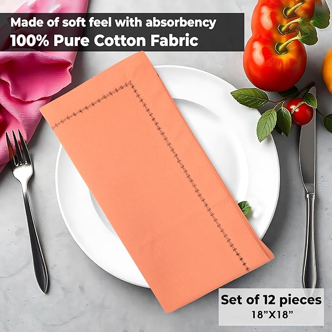 Urban Villa Halloween Cloth Napkins Orange Black Dinner Napkins Set of 12 100% Cotton Hemstitch Washable Absorbent Napkins Soft Durable Reusable-Ideal for Everyday Use Parties Wedding Thanks Giving