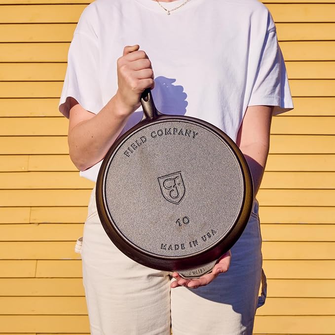 Field Company 11.63 Inch (Large) Cast Iron Skillet – No.10, Perfect for 4-6 Servings, Lightweight & Smooth, Preseasoned with Organic Oil – Made in USA, Vintage Design