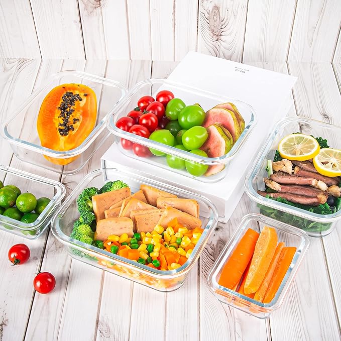 12 Pack Glass Storage Containers with Lids, Glass Meal Prep Containers Set, Airtight Food Storage Containers, Blue