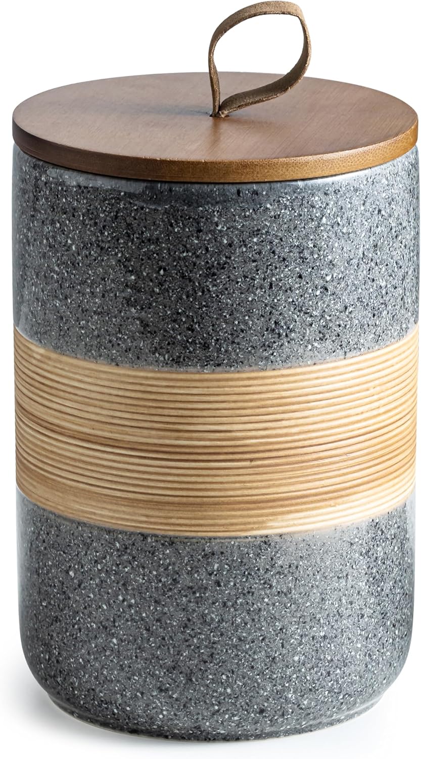 Large Storage Containers with Lids, Ceramic Coffee Container Kitchen Food Storage Cookie Jars with Airtight Lid for Spice Sugar Tea Bag, Stackable Decorative Jars for Counter, Grey & 61 fl.oz