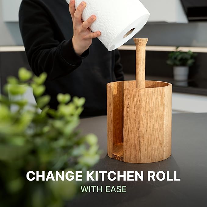 WALDWERK Design Paper Towel Holder Out of Oak Wood - Kitchen Towel Holder for All Standard Kitchen Rolls - Wooden Paper Towel Holder for Countertop - Papertowel Holder for Kitchen