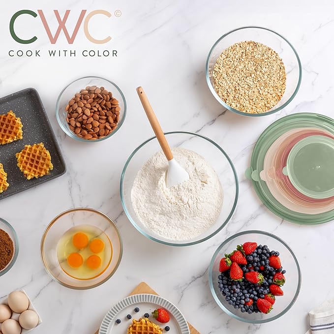 COOK WITH COLOR 12 Pc Glass Mixing Bowl Set with Lids – Borosilicate Glass Nesting Bowls for Cooking, Baking and Meal Prep, Multicolor