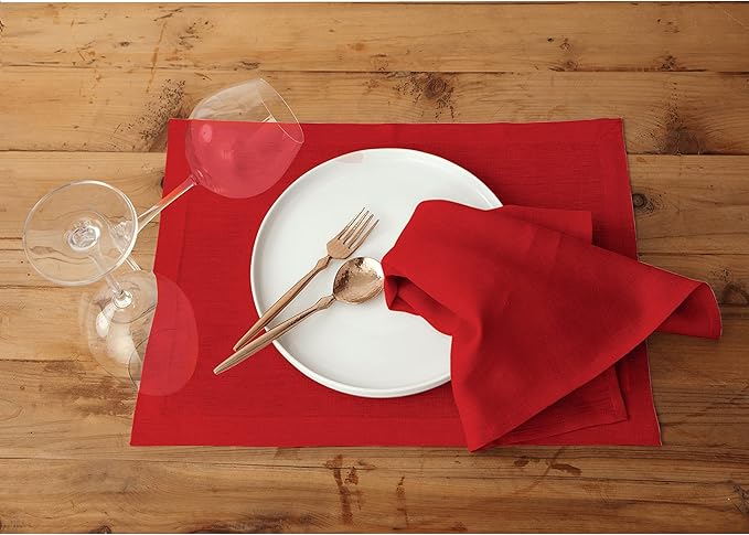 Solino Home Red Linen Napkins Set of 4-100% Pure Linen Cloth Washable Dinner Napkins 20 x 20 Inch for Christmas, Holiday, Winter - Fete