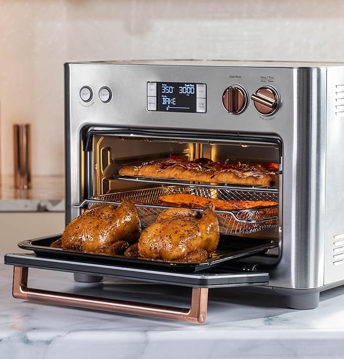 Café Couture Oven with 14 essential cooking modes, including Air Fry, CrispFinish, Bake, Broil, Roast, Toast, Pizza, WiFi & Smart Connected, Voice Control, Countertop Small Appliances, Steel Silver