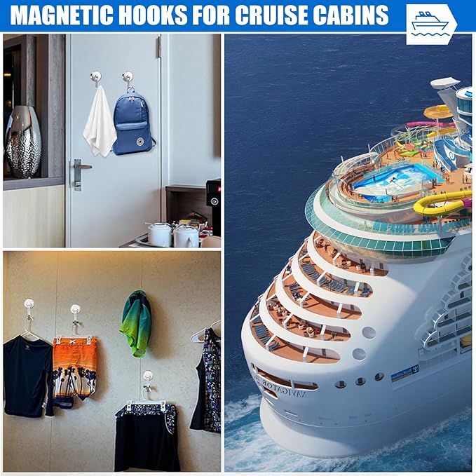 LOVIMAG Hooks, 110lbs+ Magnetic Magnet Hook 2025 Cruise Cabin Ship Essentials Heavy Duty Strong Refrigerator Fridge Hanging for Classroom Beach Vacation Kitchen Grills Home Mug Hanger (6 Pack), Silver