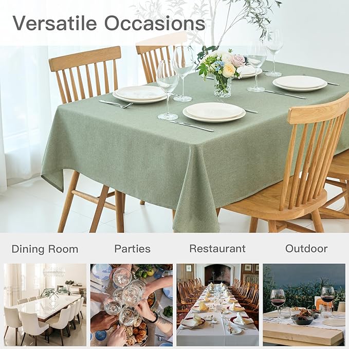 maxmill Rectangle Linen Textured Tablecloth Waterproof Spillproof Wrinkle Free Washable Fabric Table Cloth Kitchen Dining Tabletop Decoration Table Cover for Holiday Party, 52 x 70 Inch, Sage Green