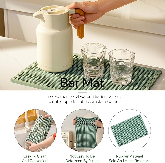 2 Pack Bar Mat, Home Bar Tool Drying Mats, Bar Accessories for The Home Bar Set 18''x12''（Green） for Bars, Outdoor Camping, Bar for Home