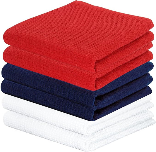 PurpleEssences 4th of July Waffle Weave Kitchen Towel, 100% Cotton 15x25 Inch, with Hanging Loop Ultra Soft Absorbent Quick Drying Dish Cloth, Tea & Hand Towels, 6 Pack Veterans Day Red Blue White