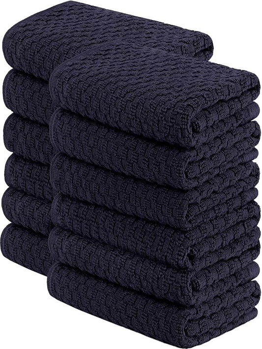 Wealuxe Super Absorbent Kitchen Towels 12 Pack - Premium 100% Cotton Kitchen Towels, 450GSM Thick Machine Washable Navy Dish Towels for Kitchen Drying, Cleaning, Dobby Weave, Unmatched Quality