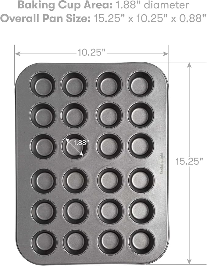 Cooking Light Carbon Steel Mini Muffin Pan Gray | Non-Stick | Heavy Duty | 24-Cup | Pack of 6