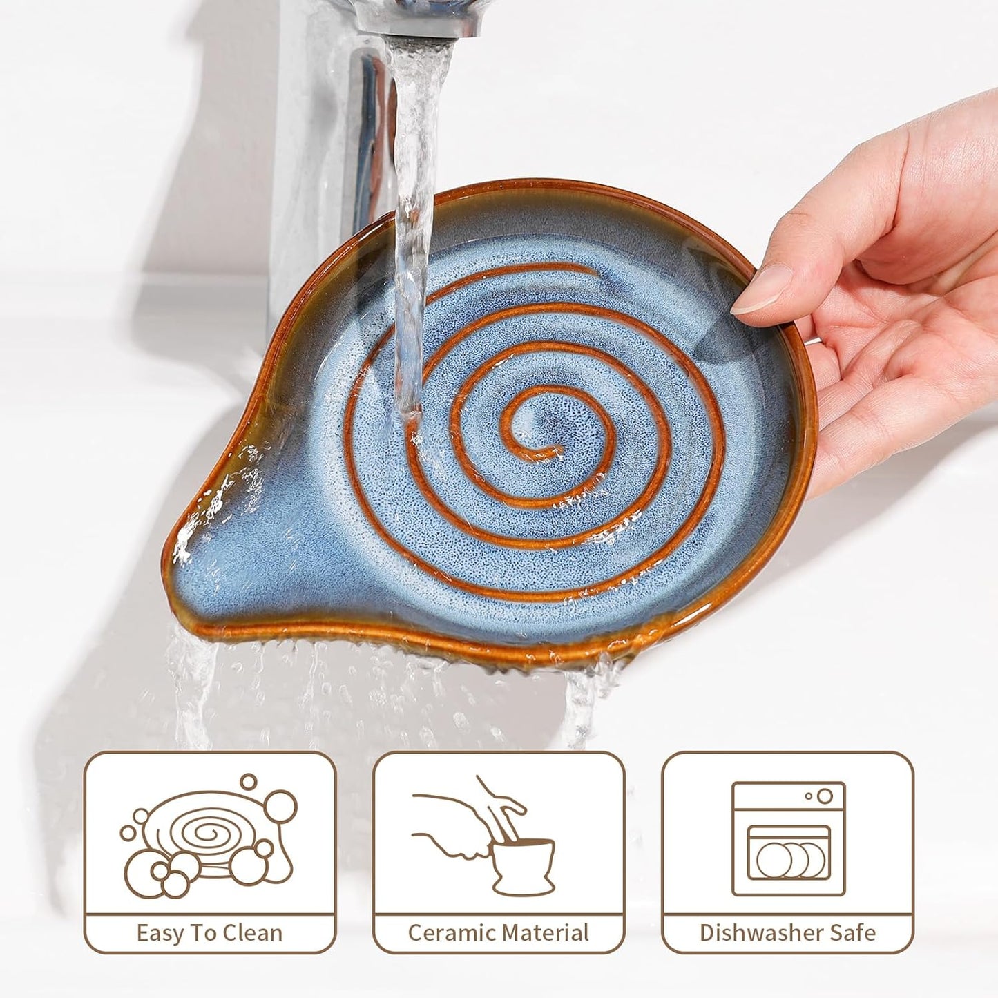 Spoon Rest for Stove Top, Large Ceramic Spoon Holder for Kitchen Counter, Heat Resistant Cooking Utensil Rest, Dishwasher Safe 5.1 Inch by ANTIS’S HOME (Blue)