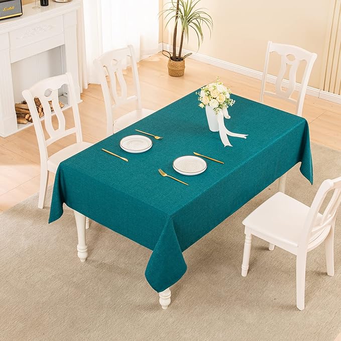 BALCONY & FALCON Rectangle Tablecloth Washable Wrinkle Resistant and Water Proof Table Cloth Decorative Linen Fabric Tablecloths for Dining Parties Kitchen Wedding and Outdoor Use (Teal, 57x118)
