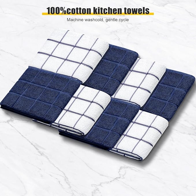Oven Mitts Kitchen Towels Dishcloths with Pot Holders Sets 12PCS,Dish Towels Sets,Oven Gloves Pot Pads Heat Resistant 500 Degrees with Non-Slip Silicone Surface for Cooking Baking Grilling-Marine Blue