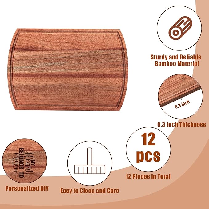 Patelai 12 Pack Large Cutting Boards Bulk Wooden Kitchen Chopping Boards for Crafts DIY Wedding Housewarming Gift(Walnut Wood,12 x 9 Inch)