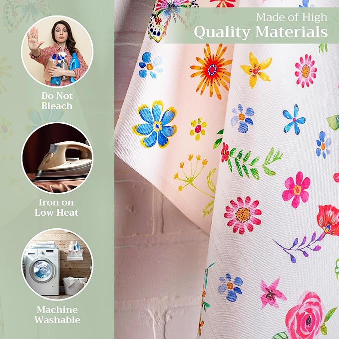 Maison d' Hermine Kitchen Towels Set of 3 100% Cotton 27.50" x 20" Reusable Cloth Tea Dish Towels Absorbent with Hanging Loop for Kitchen, Cocktail Parties Spring/Summer (Happy Florals - Sweety)