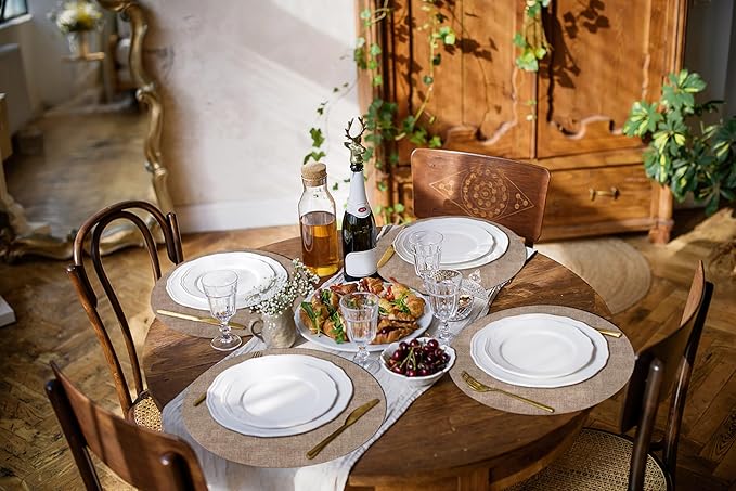 homing Round Faux Leather Placemat and Coaster 6 Packs, Washable Heat Resistant Dining Place Mats, Wipeable Double-Sided Table Mats for Indoor and Outdoor, Diameter 13 and 3.93 inch, Camel