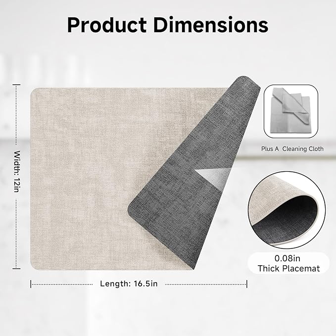 Faux Leather Vinyl Placemats Set of 4 Wipeable Heat Resistant Place Mats 100% Washable - Waterproof - Anti Slip Reversible Table Mats for Kitchen/Dining/Party/Outdoor, 12" x 16.5", Beige & Black