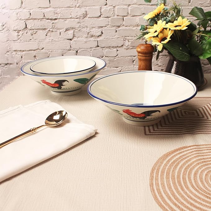 porcelain Japanese Ramen Bowls Soup Bowl, Microwavable, Dishwasher Safe, for Rice, Udon, Soba, Pho, 35 oz, Set of 2, 9.3 Inch