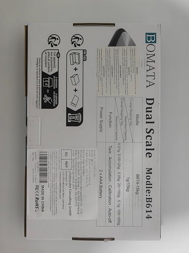 BOMATA 0.01g/500g & 1g/15kg Dual Platform Kitchen Scale with Two Precisions, Accumulation Function, Gram and Ounce, Digital Scale for Food, Baking, Yeast, Jewelry B614