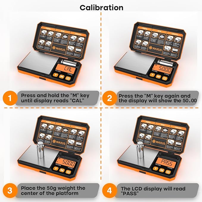 MAXUS 500g x 0.01g Digital Gram Scale with USB and Battery Power, Precision Pocket Scale with 50g Calibration Weight and Self-Sealing Cellophane Bags