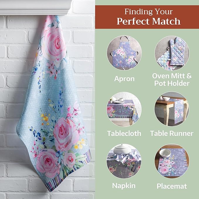 Maison d' Hermine Kitchen Towels Set of 3 100% Cotton 27.50" x 20" Reusable Cloth Tea Dish Towels Absorbent with Hanging Loop for Kitchen, Cocktail Parties Spring/Summer (Sweet Rose Lavender - Lush)
