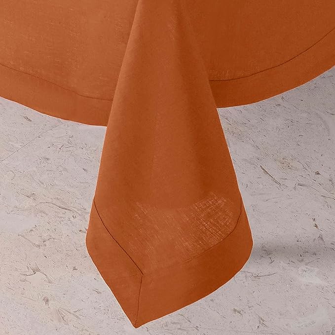 D'Moksha Homes Linen Rust Tablecloth 60 x 132 Inch - 100% Pure Linen Rectangular Tablecloth - Machine Washable Table Cloth for Fall and Halloween