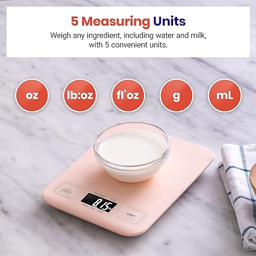 Etekcity Food Kitchen Scale, Digital Grams and Ounces for Weight Loss, Baking, Cooking, Keto and Meal Prep, LCD Display, Medium, Pink